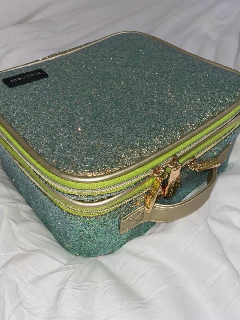 Green Sequin Glitter Cosmetic Train Case Byootique
